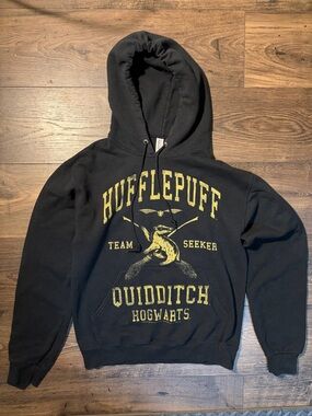 Jerzees Black Hoodie with Gold Hufflepuff Quidditch Graphic